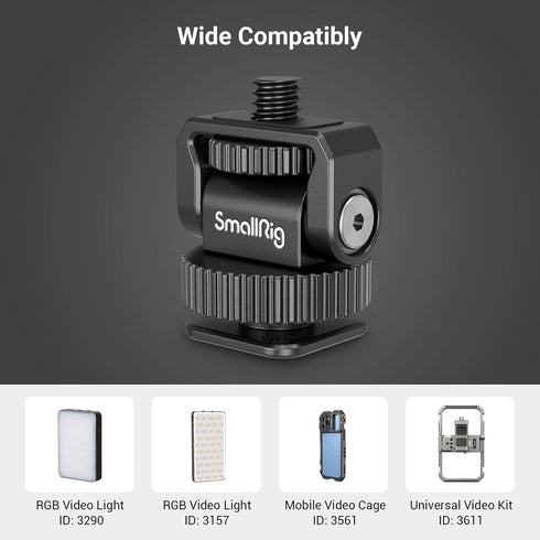 SmallRig Mini Ball Head Cold Shoe Mount Adapter, 1/4" with 1/4"-20 Thread for Camera, Phone Cage, LED Video Light-3577