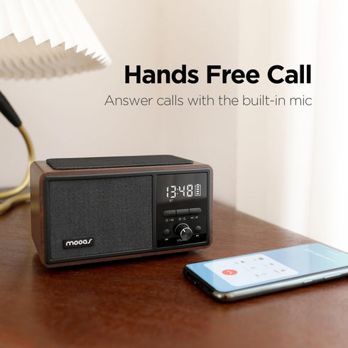 mooas Retro Bluetooth Radio Speaker - Vintage Charging Desk Clock, Portable FM Radio with Hands-Free Calling