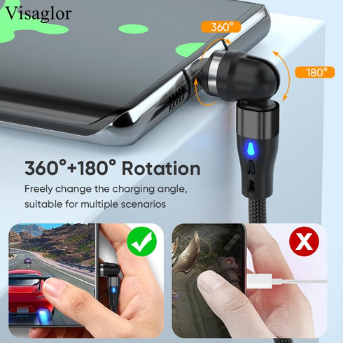 PD 60W USB C Magnetic Charging Cable 2Pack/6.6ft, 3A Fast Charging Data Transfer USB C/A to USB C