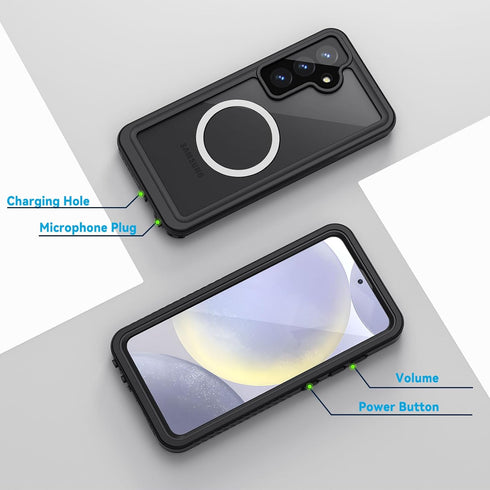 Lanhiem Magnetic Case for Samsung Galaxy S24, IP68 Waterproof Dustproof Rugged Full Body Cover with Screen Protector
