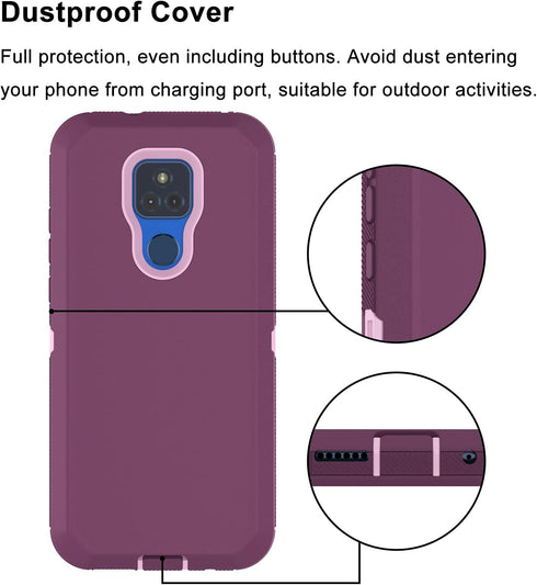 Heavy Duty Armor Case for Moto G Play, Rugged Drop Protection, Shockproof Hard Plastic Cover, Pinkish Purple