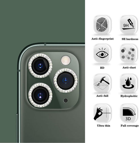 SVIBEE Camera Lens Protector for iPhone 11/12/12mini, Aluminum Alloy Lens Screen Cover Film, Rocky Crystal