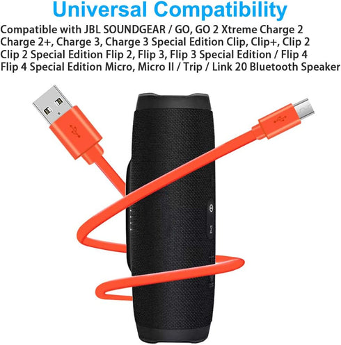 VOTY 2 Pack Micro USB Charger Flat Cable, 3.3FT Fast Charging for JBL Speaker, Logitech UE Boom, Charge Clip Flip 2-4.