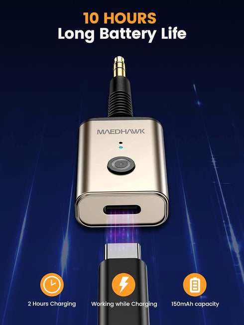 MaedHawk Aux Bluetooth Adapter for Car, Portable Bluetooth 5.3 Receiver for Car/Home Stereo, Hands-Free Calls