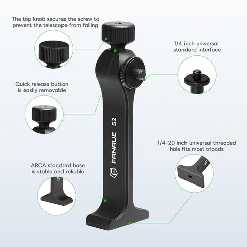FANAUE S2-01 Binocular Tripod Adapter with 1/4-20" Thread, Compatible with Porro Binoculars and Arca Ball Heads