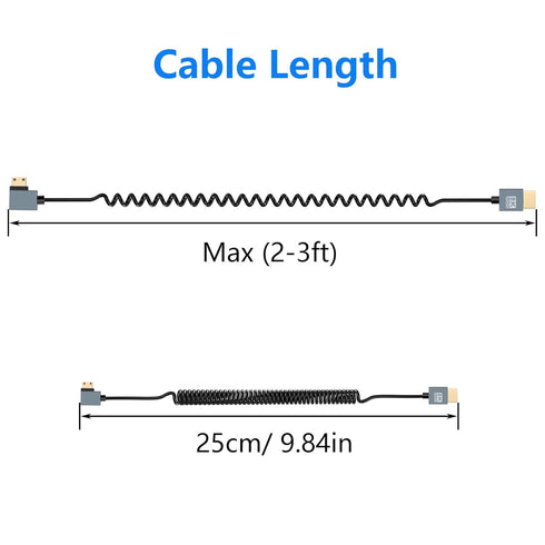8K 48Gbps 90 3FT CERRXIAN Left Angled Mini HDMI to HDMI Cable, High Speed Degree Mini HDMI to HDMI Coiled Cable Support