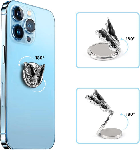 Omorro Phone Ring Holder Finger Kickstand, Bling Metal Cute Butterfly Cell Phone Ring Stand Grip, 360° Rotation