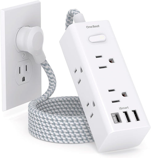 Power Strip Surge Protector, 6 Widely Outlets with 3 USB Ports (1 USB C), 5 Ft Extension Cord Flat Plug for Home Office