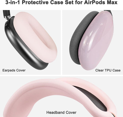 SOULWIT Protective Kit for AirPods Max, Headband Cover + TPU Case Protector + Silicone Ear Pads Cover, Sweatproof Accessory, Easily Washable, Anti-Scratch (Pink)