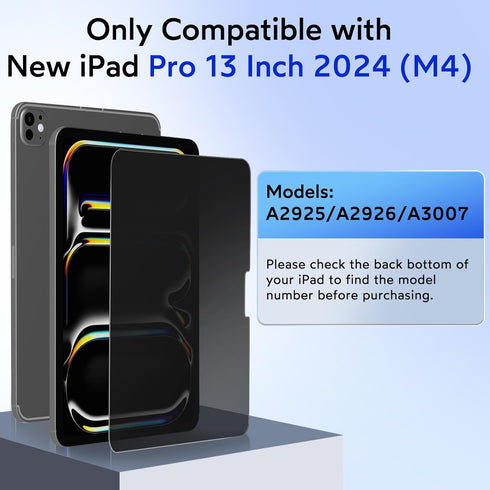 MOBDIK Privacy Screen Protector for iPad Pro 13 Inch 2024 M4, Anti-Spy 9H Tempered Glass, 1 Pack
