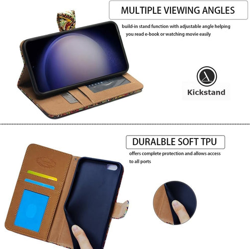 Bcov Colorful Dragonfly Style Leather Flip Wallet Case for Samsung Galaxy S24, Kickstand with Card Slot Holder