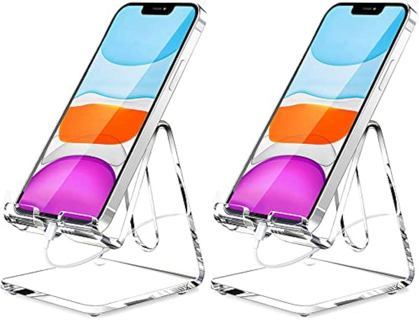 Crpich Acrylic Cell Phone Stand, Portable Phone Holder, Clear Phone Stand for Desk,