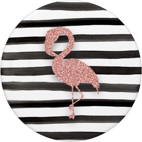 Pink Flamingo on White Black Stripe Pattern PopSockets PopGrip: Swappable Grip for Phones & Tablets