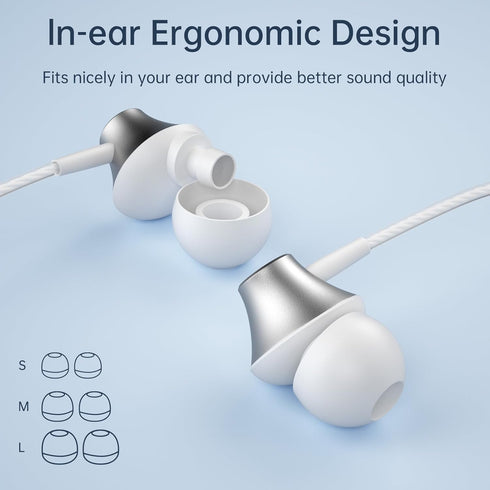 VIKEN Wired Earbuds with Microphone, Heavy Bass In-Ear Headphones, Noise Isolating Tips (S/M/L), Compatible with All
