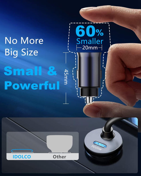 USB C Car Charger, 50W 2-Port Super Fast Adapter with 4ft Type C Cable, PD 30W & PD 20W for iPhone 15 14/Galaxy S24