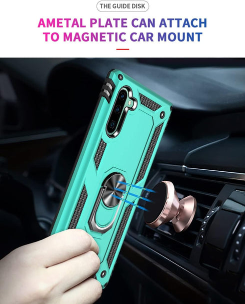 Samsung Galaxy Note 10 Case with HD Screen Protectors, Military-Grade Metal Ring Holder, Shockproof Cover Green