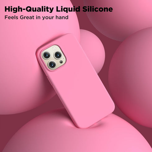 iPhone 15 Pro Max Case - Tender Pink Liquid Silicone, Slim Shockproof Cover, Soft Anti-Scratch Microfiber Lining, 6.7"