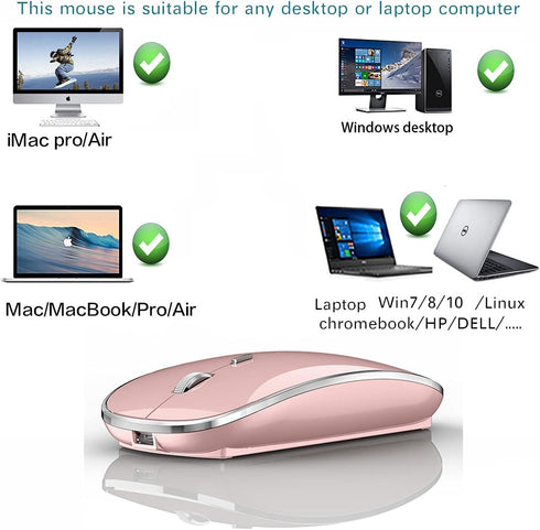 Wireless Mouse for MacBook Pro, Air, iMac, Desktop Computer, Chromebook, Win7/8/10 PC HP Dell (Rose Gold)