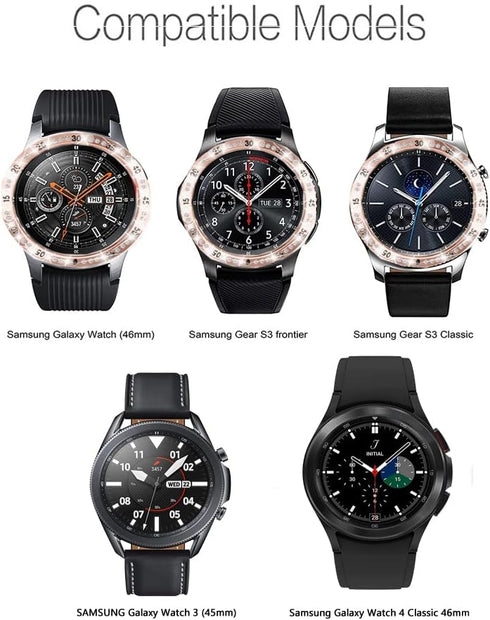Compatible with Samsung Galaxy Watch 4 46mm/Gear S3, Bezel Ring Styling, Bling Inlay Crystal Adhesive Anti Scratch