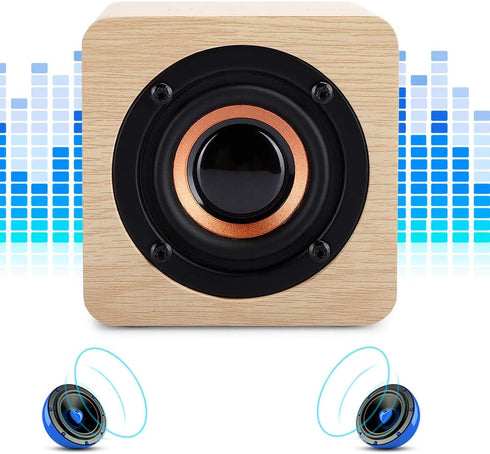 Retro Wireless Bluetooth Speaker, Yellow Wooden USB-Powered Portable Speaker with HD Sound and Rich Bass for PC