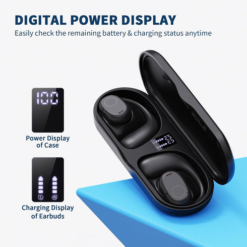 PSIER Open Ear Bluetooth 5.3 Sports Headphones, Wireless Earbuds with Digital Display Charging Case, 40 Hours Playtime