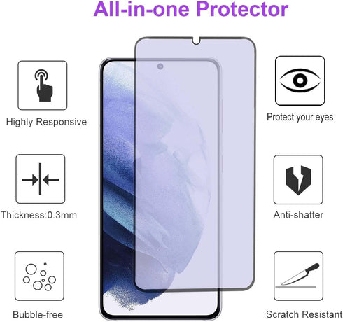 3-Pack Anti Blue Light Tempered Glass Screen Protector for Samsung Galaxy S21. 9H Hardness, No Bubbles, Eye Protection.