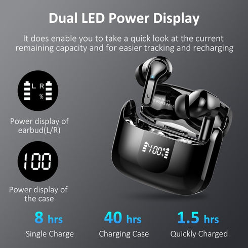 Wireless Earbud, Bluetooth Headphones 5.3, 40H Ear Buds with Noise Cancelling, IP7 Waterproof Sport for Android iOS