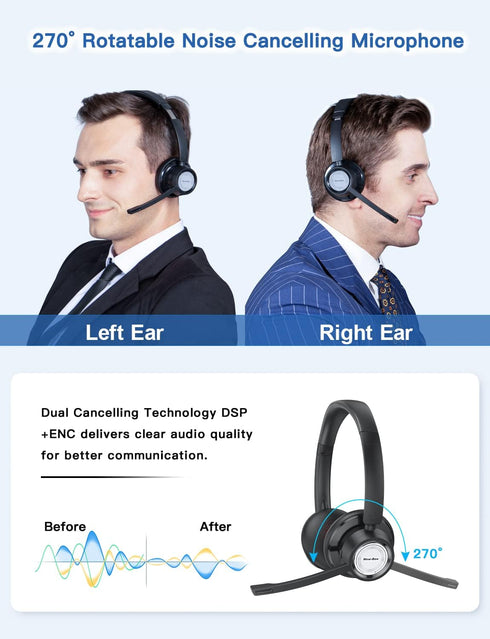 New bee Wireless Headset with Noise Cancelling Microphone, 20hrs Talk Time & Mute Button for Work/PC/Office/Zoom