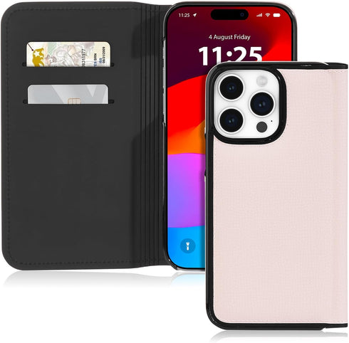 kate spade new york Wallet Folio Case for iPhone 15 Pro Max - Pale Vellum Black, Compatible with Wireless Charging