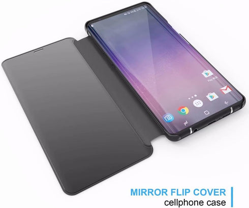 Omorro Case for Galaxy Note 9, Luxury Clear View Electroplate Mirror Flip Wallet