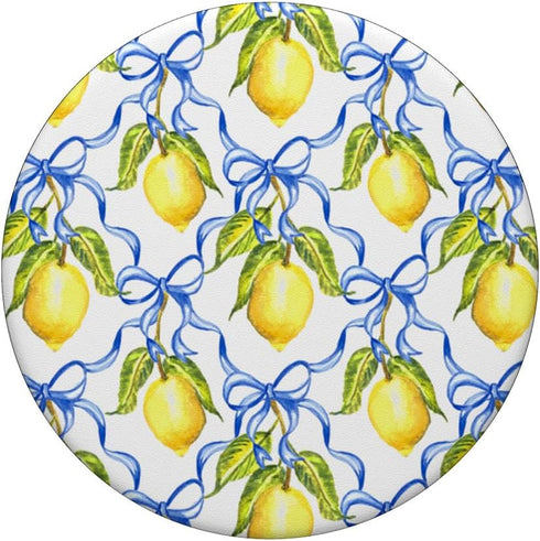 Bow Print Ribbon Blue Coquette Aesthetic - Lemon Summer Fruit PopSockets Standard PopGrip