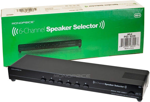 Monoprice 6-Channel Speaker Selector - Black with Impedance Matching Protection, Up to 140W Per Channel