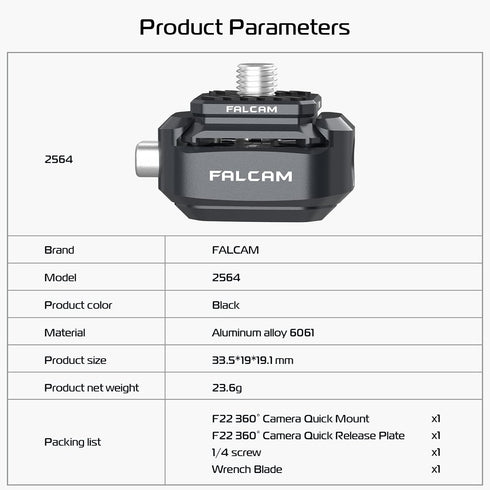 FALCAM F22 Quick Release Kit for Insta360, Camera Mounting Adapter Convert 1/4" Thread to F22 QR System