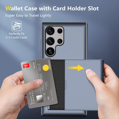 ZUSLAB Card Holder Slot Case for Samsung Galaxy S24 Ultra, Shockproof Rubber & PC Bumper Dual Cover - Dark Blue