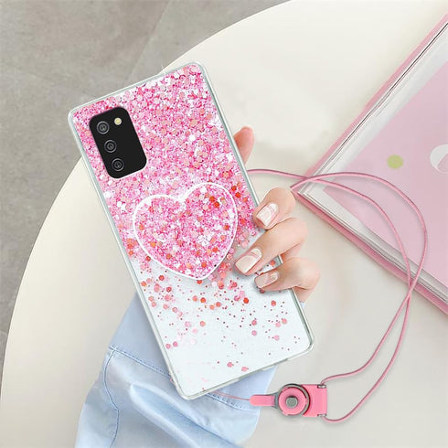 Samsung Galaxy A02S Phone Case, Flash Phone Case for Girls and Women, Soft TPU Cushion with Bracket and Lanyard