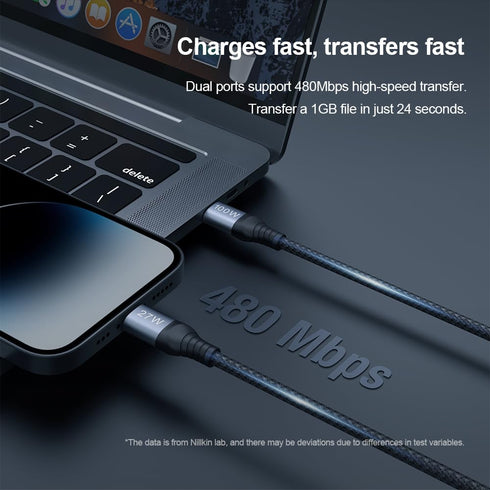 Nillkin 4.9ft Lightning & USB-C 2-in-1 Charging Cable, Fast Charger Cord for iPhone 15/14/13/12/11 Pro/Max, iPad