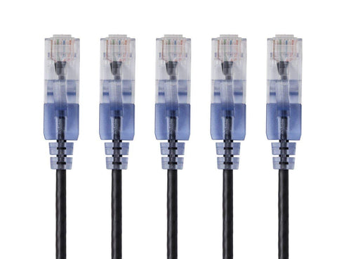 Monoprice Cat6A Ethernet Patch Cable, 5-Pack, 3 Feet, Snagless RJ45, 550Mhz, 10G, UTP, Black - SlimRun Series