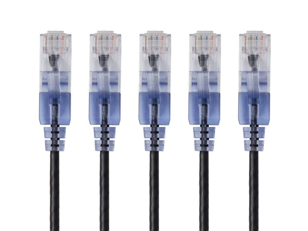 Monoprice Cat6A Ethernet Patch Cable, 5-Pack, 3 Feet, Snagless RJ45, 550Mhz, 10G, UTP, Black - SlimRun Series