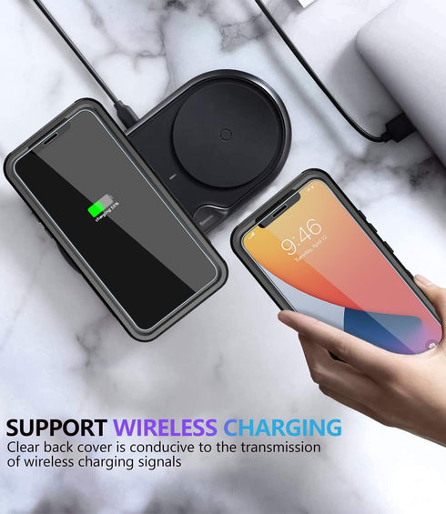 Diverbox iPhone 11 Case, Heavy Duty Shockproof Protection with Tempered Glass Screen Protector - Black
