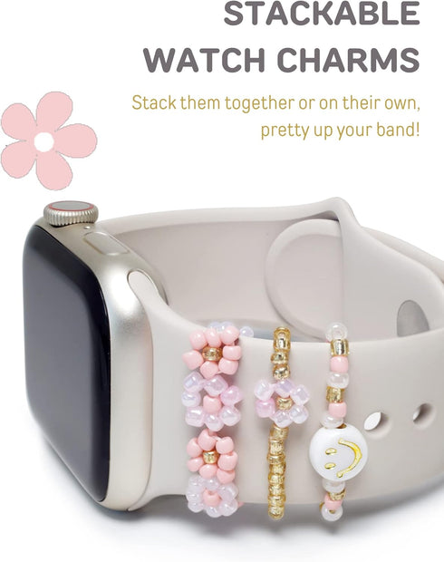 Heesch Stretchy Beaded Watch Band Charms for Apple Watch 38/40/41/42/44/45/49mm, Decorative Rings