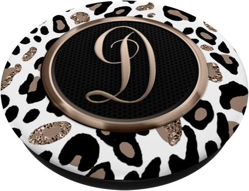 White Leopard Print Cheetah Monogram Initial Letter D PopSockets Swappable PopGrip