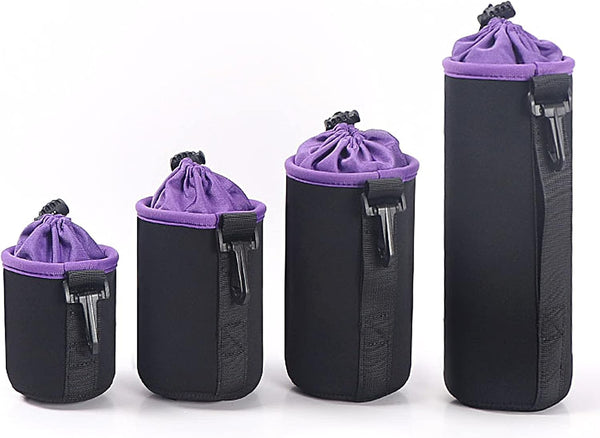 Lens Pouch, Waterproof Protective Bag for SLR Camera Lens with Adjustable Drawstring and Rotating Clamp