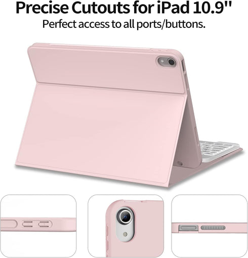 KENKE for iPad 10th Generation Keyboard Case with Pencil Holder, Bluetooth Wireless Detachable Folio Cover - Pink