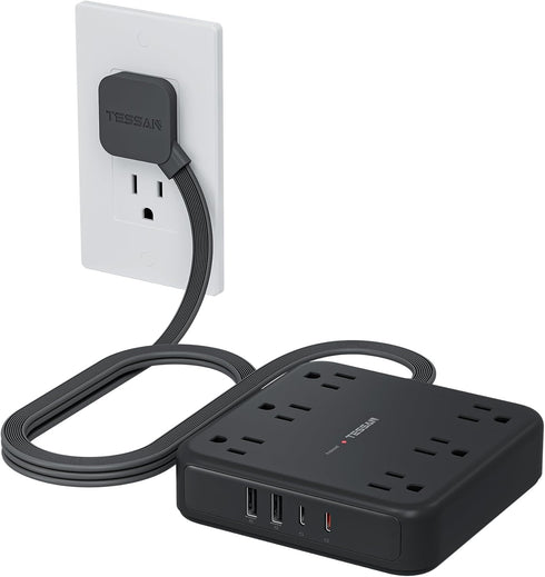 TESSAN 5Ft Black Extension Cord with Multiple Outlets, Surge Protector Power Strip with