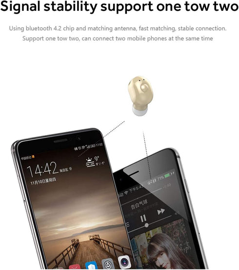 Smallest Wireless Mini Bluetooth Earbud with Mic for iPhone & Android - 4-5 Hour Playtime (Skin)