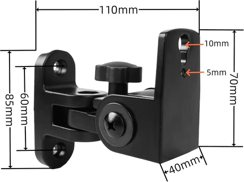 Universal Speaker Wall/Ceiling Mount Brackets | 180° Adjustment, 2 Packs Black Metal Wall Mount for Small Speakers,