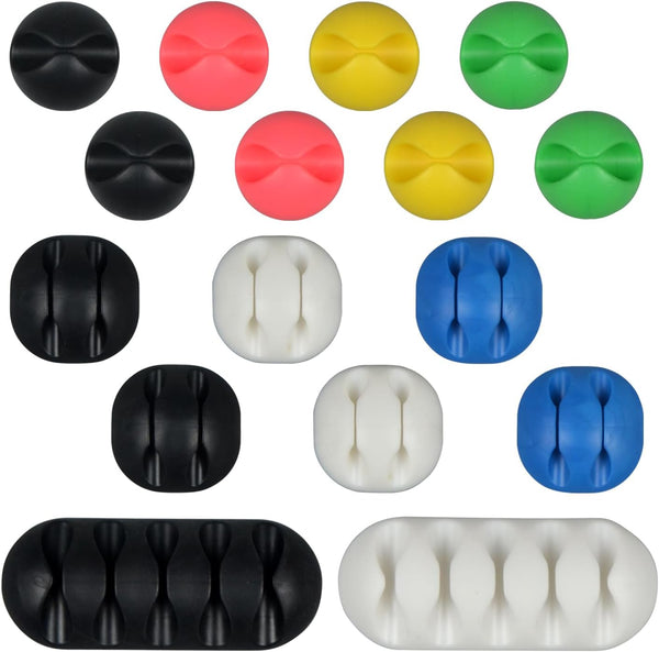 ZHJISHGUO 16-Pack Colorful Cable Clips, Multi-Size Self-Adhesive Cord Organizer Wire Holder for Desk,