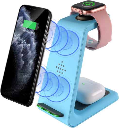Wireless Charging Station, 3 in 1 Fast Charger Stand Dock for iPhone 15/15 Plus/15 Pro Max/14/13/13 Pro/12/11/XR/XS