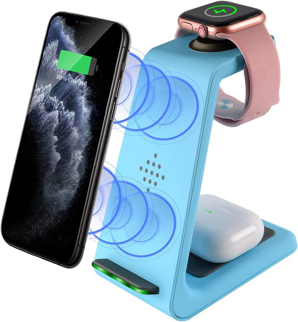 Wireless Charging Station, 3 in 1 Fast Charger Stand Dock for iPhone 15/15 Plus/15 Pro Max/14/13/13 Pro/12/11/XR/XS
