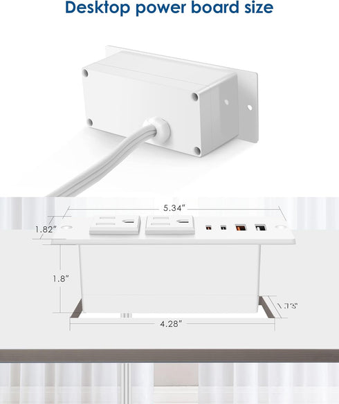 Jgstkcity 30W Strip,2 4 Table,6ft Recessed Power Strip with USB C,Ultra Thin Flat Plug Power Outlets USB
